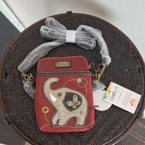 Chala Red Crossbody Bag with Elephant and Butterfly